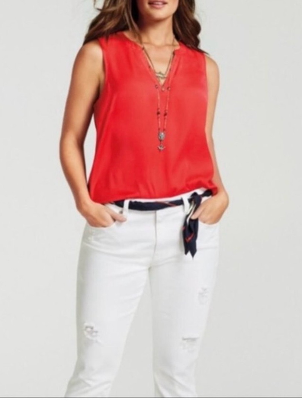 Cabi Red Sleeveless V-Neck Women's Rose Top size M